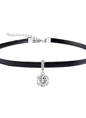 小众女choker设计感超闪颈带项链锆石锁骨链皮绳吊坠简约短款气质