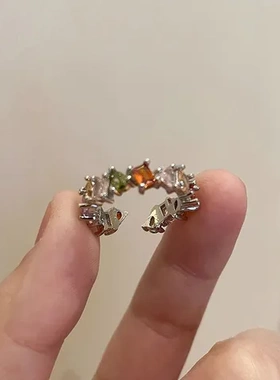 开口小众戒指彩虹指环时尚女轻奢梦幻潮个性食指戒高级感设计锆石