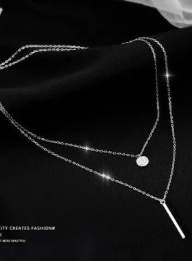 锁骨链2021年项链纯银925银新款镶钻女ins双层简约冷淡风女