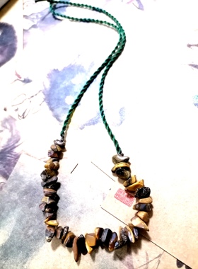 貔貅阁珠宝 原野 天然虎眼石编织水晶手作简单蜡绳吊坠项链