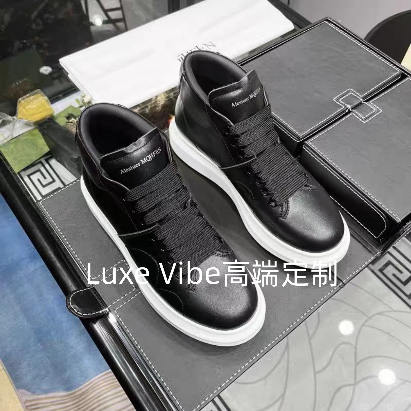 海外代购!新款轻奢潮牌高帮小白鞋头层牛皮百搭休闲板鞋男情侣款 - 图0