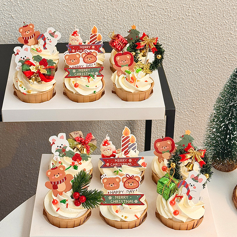 2026圣诞节熊兔纸杯蛋糕装饰插牌圣诞草圈铃铛蝴蝶结烘焙装扮插件,淘宝优惠券,粉丝福利购,淘宝优惠卷