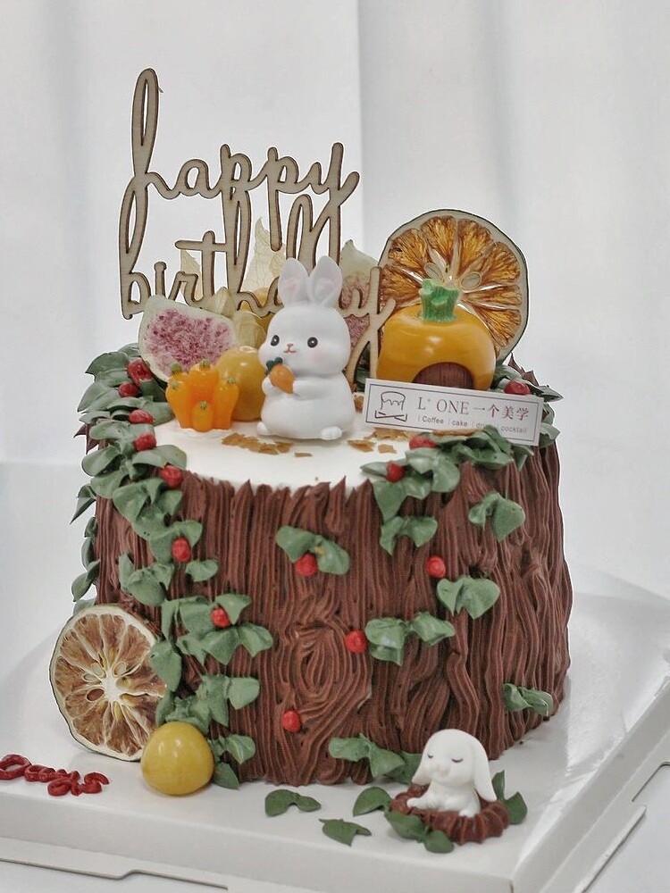 网红蛋糕装饰摆件小兔子萝卜房子宝宝满月百天生日森系装扮插件