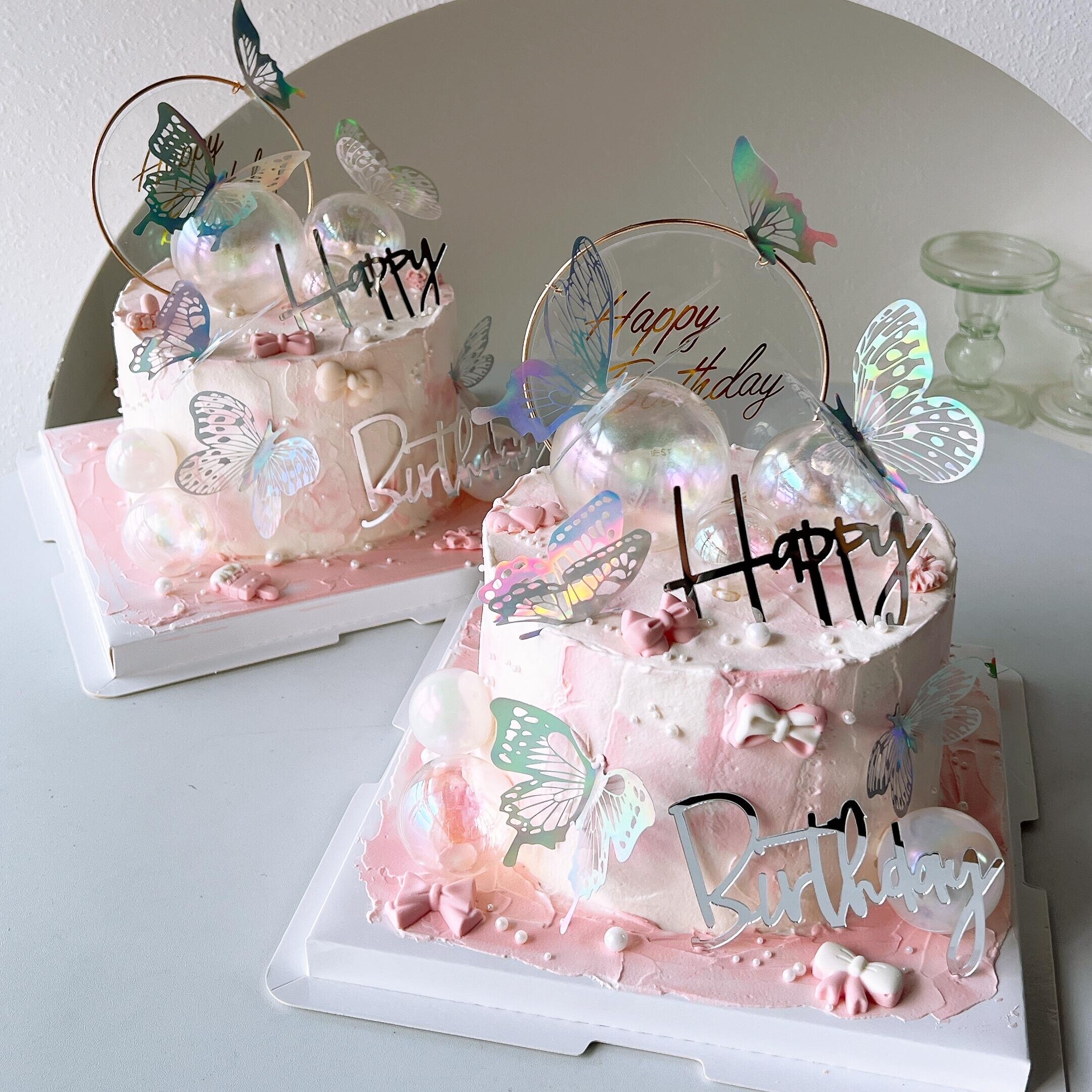 网红唯美蝴蝶蛋糕装饰摆件女生女神小仙女生日快乐亚克力插件插牌,淘宝优惠券,粉丝福利购,淘宝优惠卷