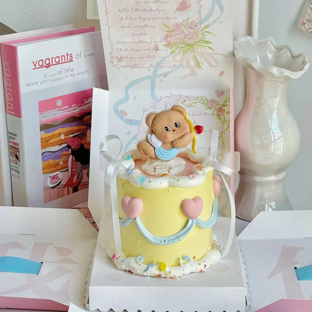 七夕情人节黄油小熊蛋糕装饰丘比特之箭软胶爱心情侣表白告白装扮