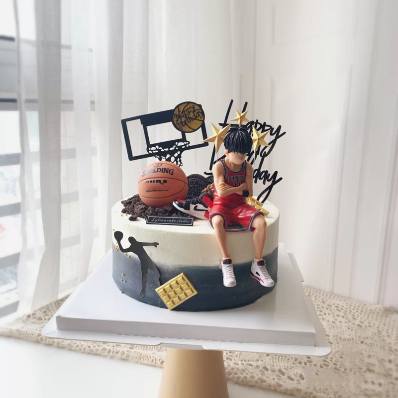 篮球蛋糕装饰摆件篮球鞋篮球队篮球框男孩男神生日蛋糕插牌插件 - 图1