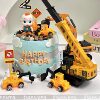 Cartoon excavator bulldozer crane road sign ornaments