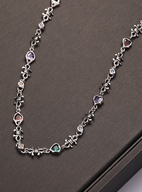 彩色锆石项链复古个性小众毛衣链