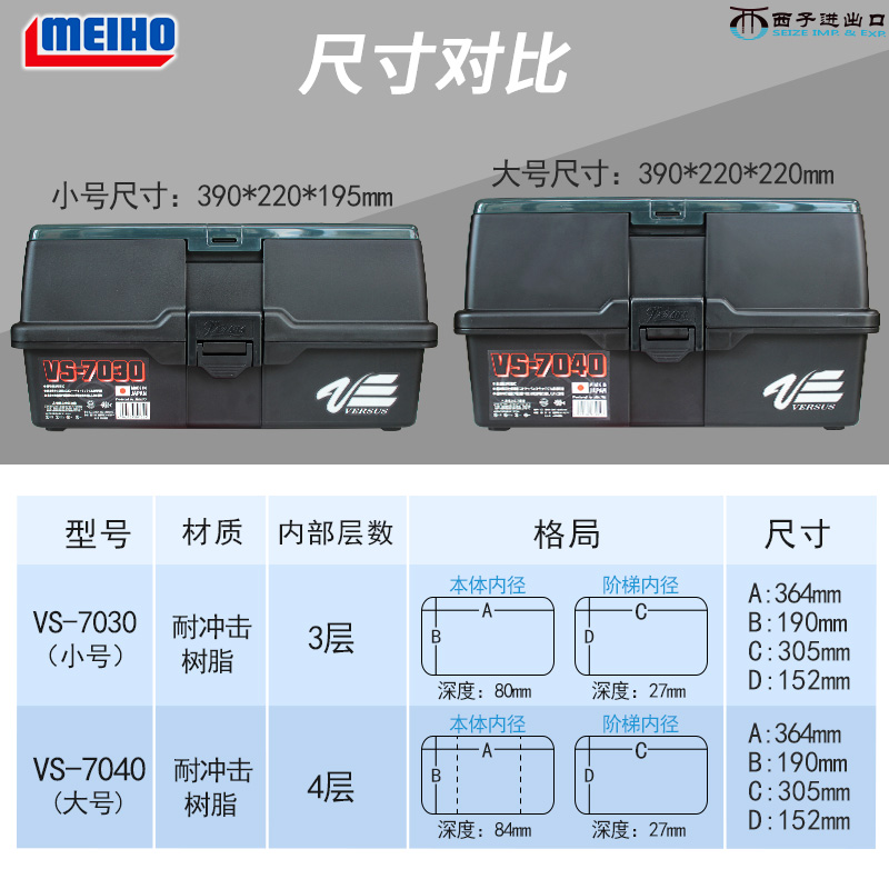 日本原装进口明邦MEIHO钓具箱VS7030 7040大号阶梯式路亚箱鱼饵盒 - 图2