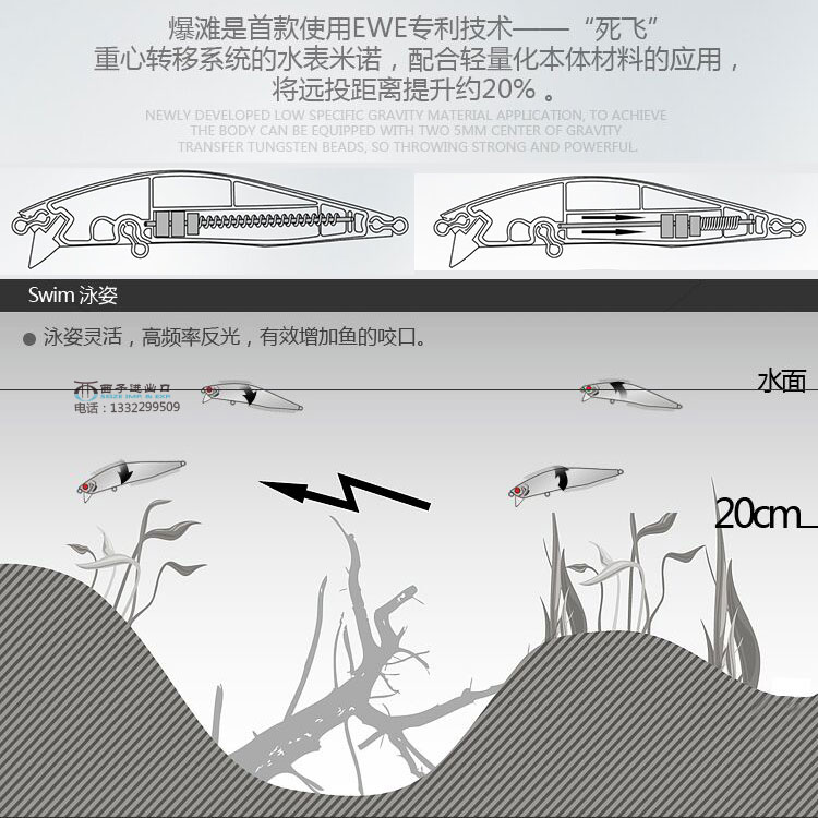 美夏EWE新品爆滩米诺90F超远投超浅水路亚饵翘嘴专杀死飞钨柱系统 - 图1