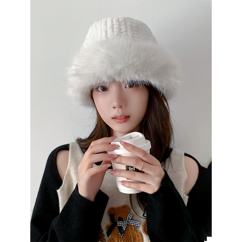 兔毛可爱毛线帽子女冬季毛绒保暖加厚毛毛秋冬天大头围针织帽盆帽,淘宝优惠券,粉丝福利购,淘宝优惠卷