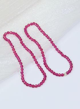 超正玫红宝石切面手链红水晶手串3mm极细红绳转运珠轻奢精致闪耀