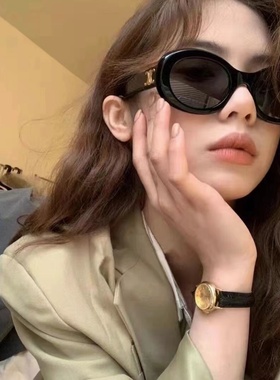 「关於」复古椭圆墨镜2024新款潮女高级感ins黑色太阳眼镜网红款