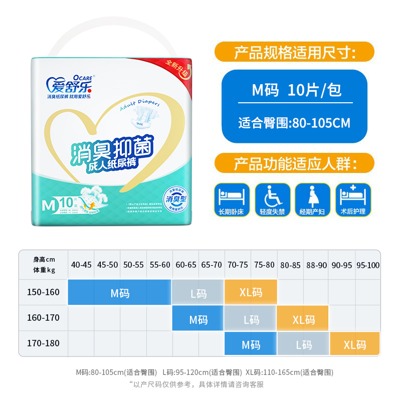 爱舒乐成人纸尿裤老年尿不湿老人用尿片中大号ML/XL加大码消臭8包 - 图0