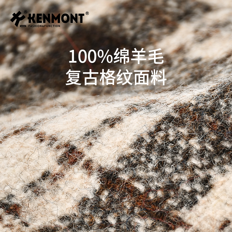 Kenmont卡蒙羊毛格子护耳帽女2024秋冬新款飞行员雷锋帽冬季女帽
