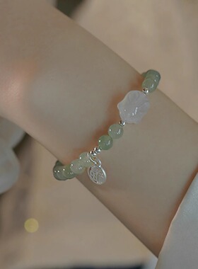 福兔和田玉手链天然老坑料玉石925银福牌手串2024年中秋节送女友