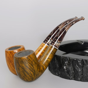 木香石楠木烟斗男士手工实木弯柄斗传统老式过滤专用沙芬同款606