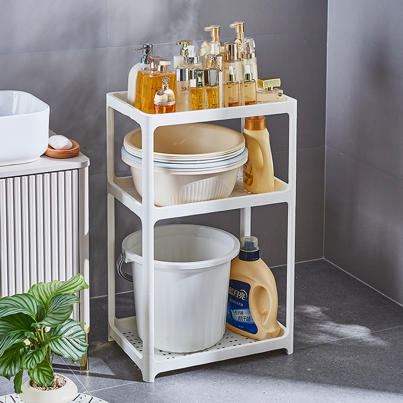 浴室脸盆架塑料卫生间阳台洗衣机放水桶收纳置物架宿舍多层落地式 - 图0