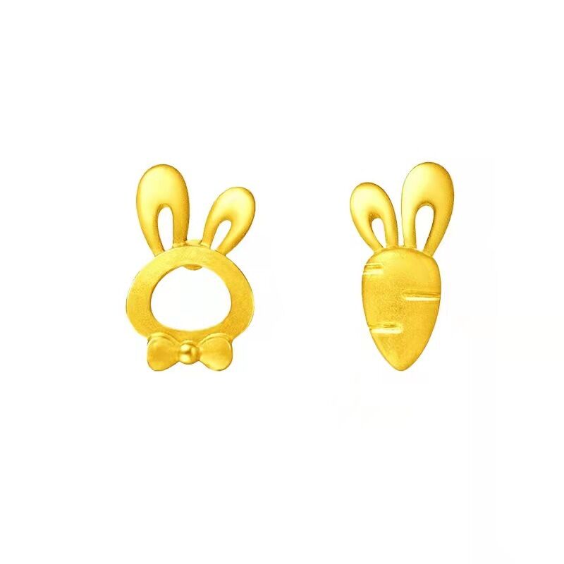 甜美可爱兔子胡萝卜黄金耳钉女设计感高级个姓 风养耳洞耳饰  ins