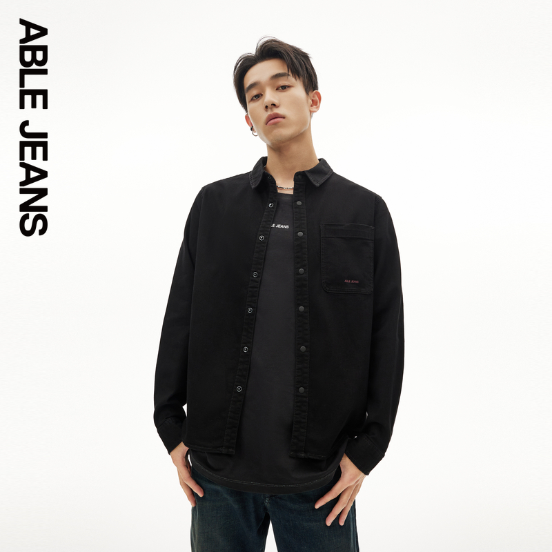 ABLEJEANS 男士都市通勤简约舒适水洗牛仔衬衫741031 - 图2