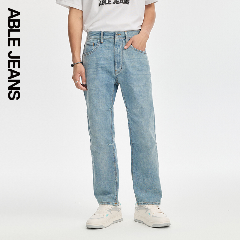 ABLE JEANS【冰爽直筒滑板裤】男士立体膝直筒百搭水洗冰爽牛仔裤