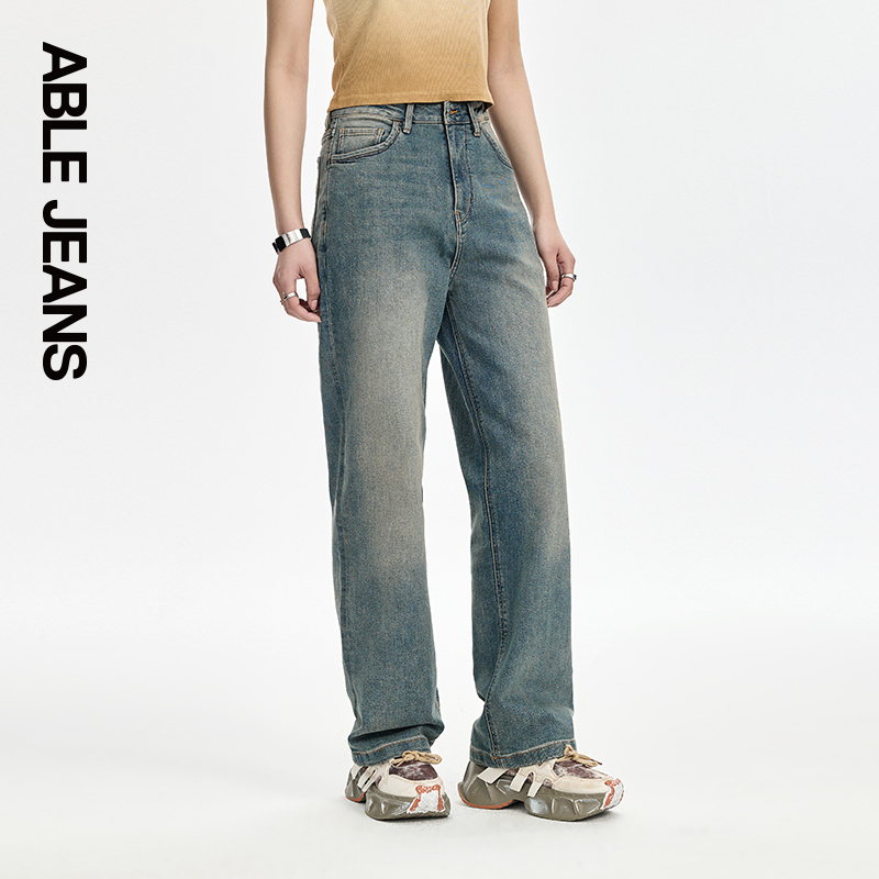 ABLE JEANS【大直筒裤】女士高腰时尚休闲阔腿宽松牛仔裤 - 图1