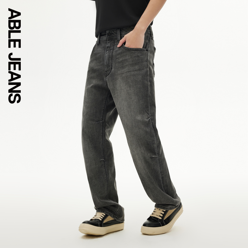 ABLE JEANS【直筒滑板裤】男士宽松直筒阔腿立体膝牛仔裤男 - 图2