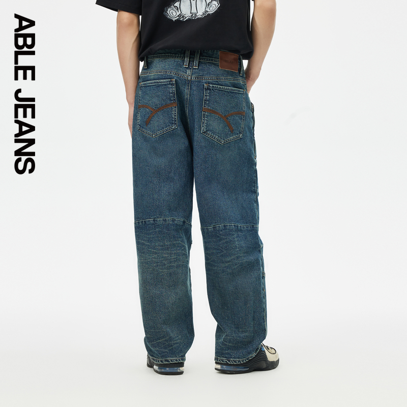 ABLE JEANS【直筒滑板裤】男士侧拉链袋水洗牛仔裤 801437