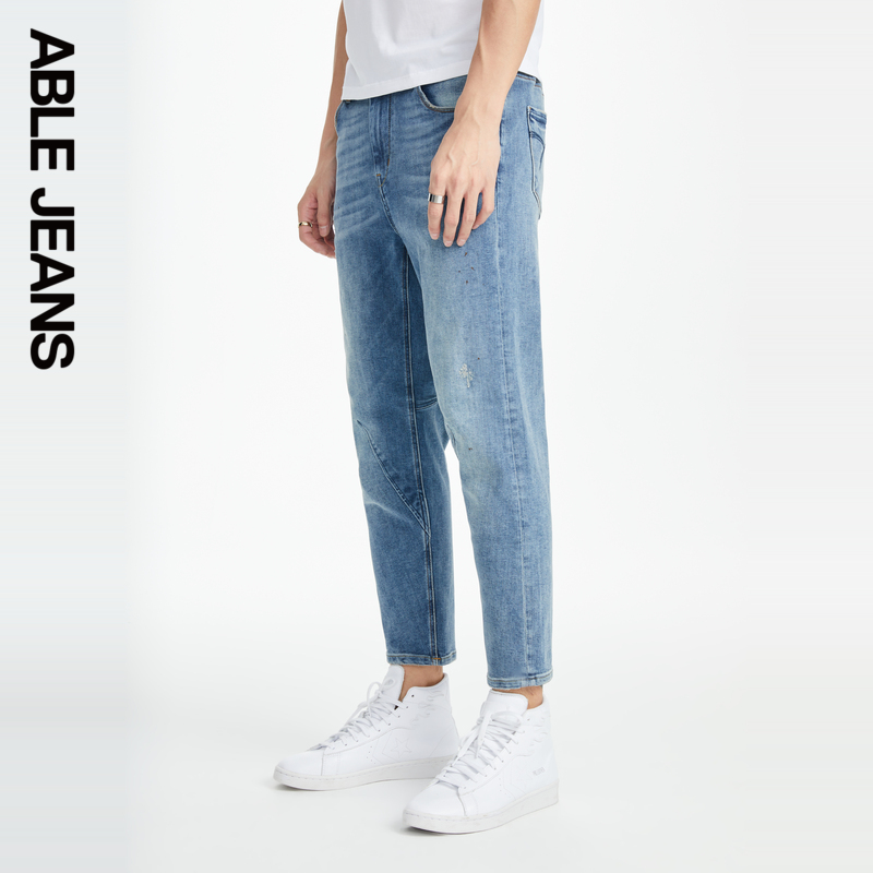 ABLE JEANS【立体锥形裤】男士小脚牛仔裤修身小脚牛仔裤 - 图0