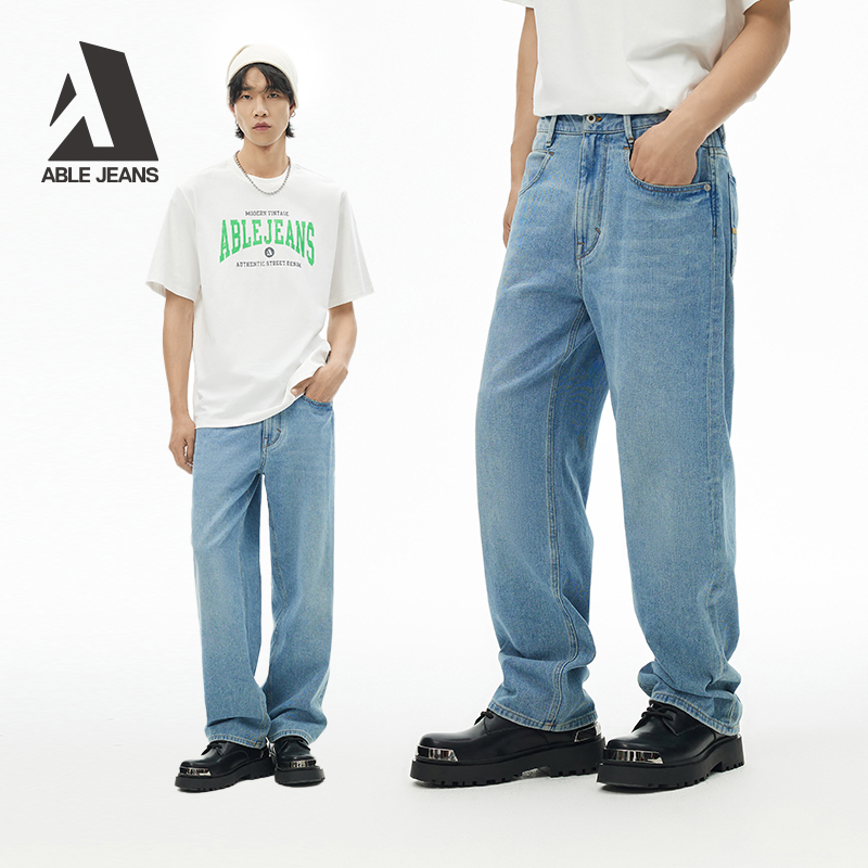 ABLE JEANS【宽松直筒裤】男士美式复古工装宽松阔腿直筒牛仔裤 - 图3