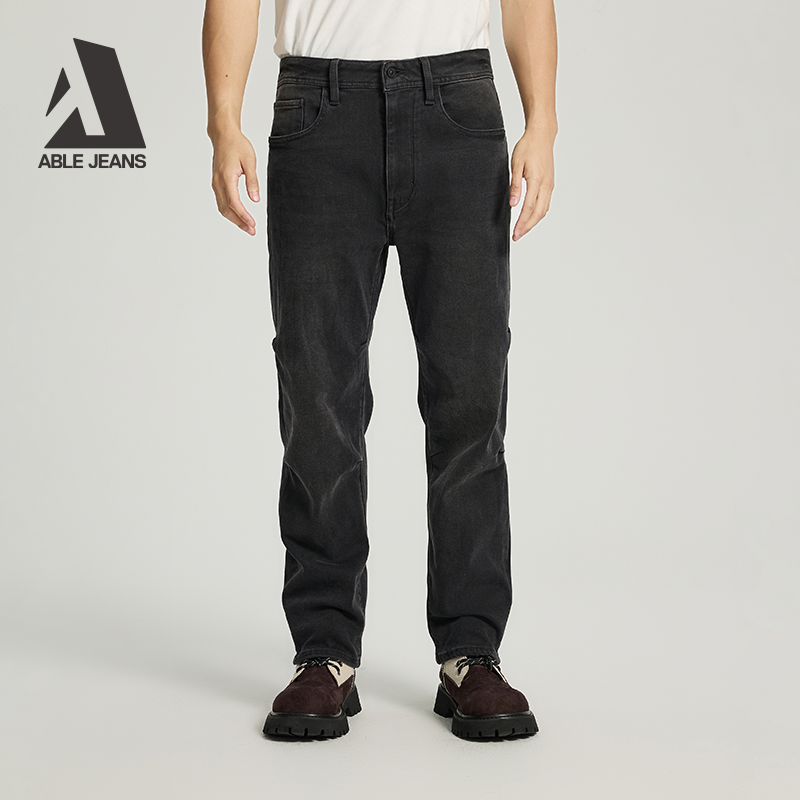 ABLE JEANS【直筒滑板裤】男士宽松复古洗水加绒厚款直筒牛仔裤冬