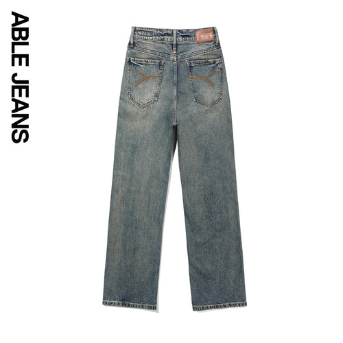 ABLE JEANS【拖地裤】春秋新款女士复古潮流宽松直筒阔腿牛仔裤 - 图3