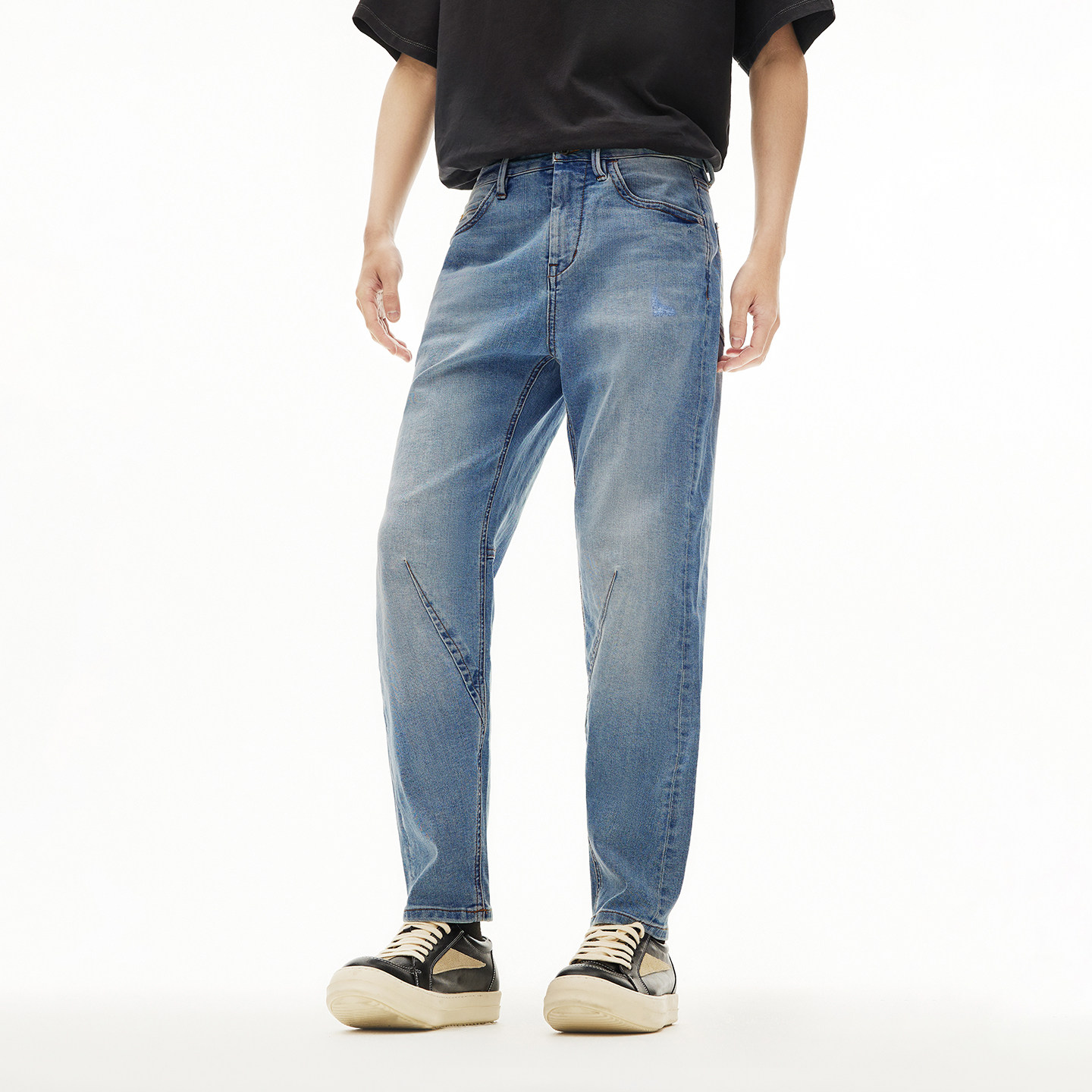 ABLE JEANS【立体锥形裤】秋冬新男士经典复古水洗锥形牛仔裤黑灰