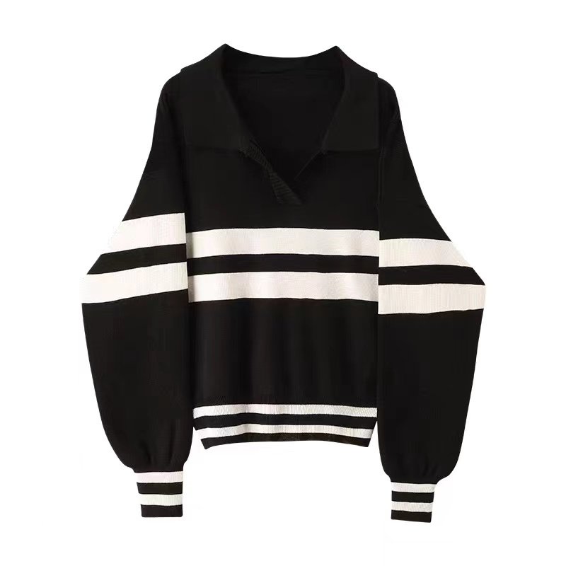 大码胖妹妹正肩polo领长袖条纹针织t恤女春秋新款宽松显瘦打底衫,淘宝优惠券,粉丝福利购,淘宝优惠卷