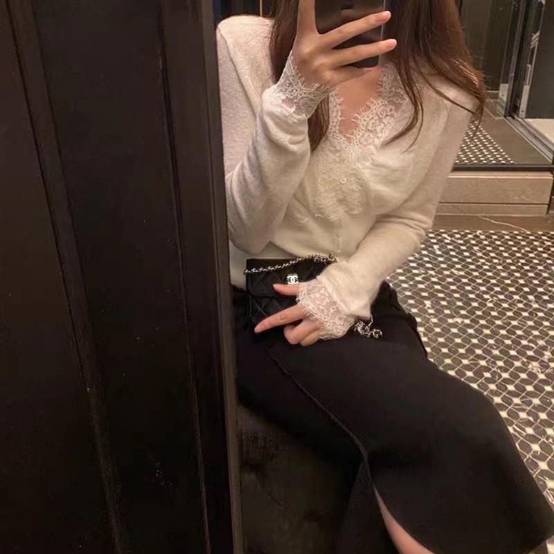 白色蕾丝小衫网纱打底衫女春秋冬大码胖妹妹毛衣内搭洋气法式上衣,淘宝优惠券,粉丝福利购,淘宝优惠卷