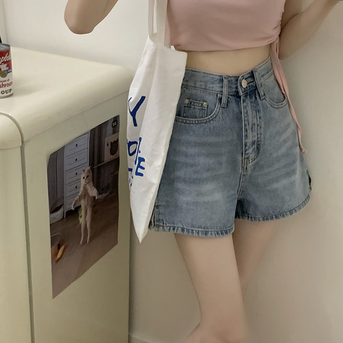 2026夏季韩版大码胖妹妹高腰开叉阔腿牛仔短裤女A字显瘦外穿热裤 - 图3