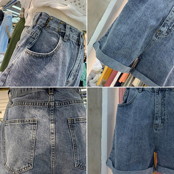 Plus size ເດັກຍິງໄຂມັນຫ້າຈຸດ denim ສັ້ນແມ່ຍິງ summer ສູງແອວ slimming ກວ້າງຂາ curled ກາງ pants ກາງເກງຮ້ອນບາງໆ