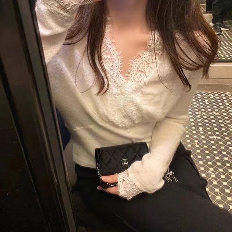 白色蕾丝小衫网纱打底衫女春秋冬大码胖妹妹毛衣内搭洋气法式上衣,淘宝优惠券,粉丝福利购,淘宝优惠卷