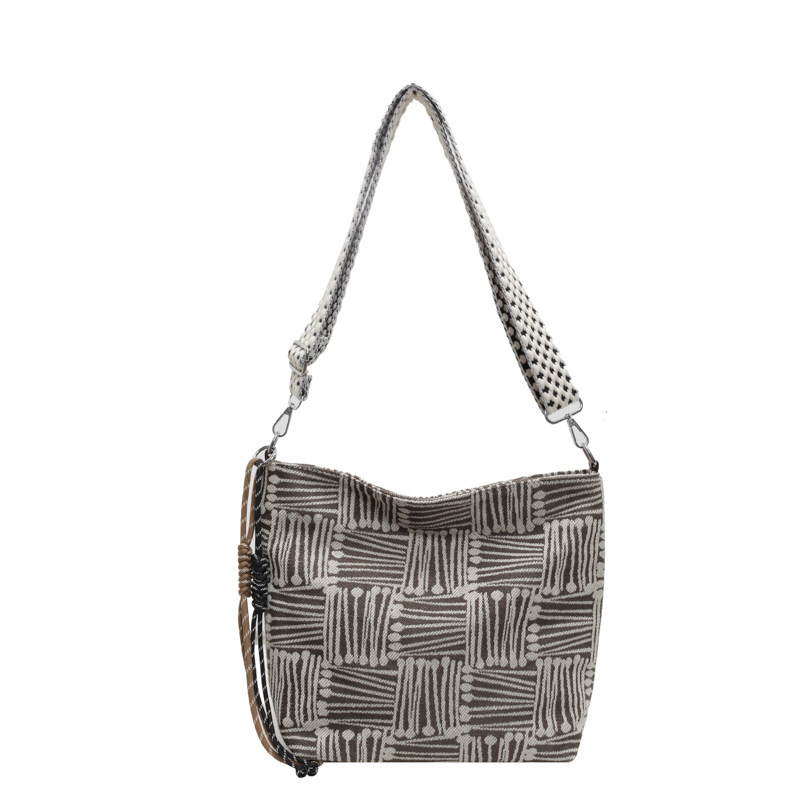 咖啡色宽肩带格子大容量斜挎包布包2025新款潮时尚百搭托特包女,淘宝优惠券,粉丝福利购,淘宝优惠卷