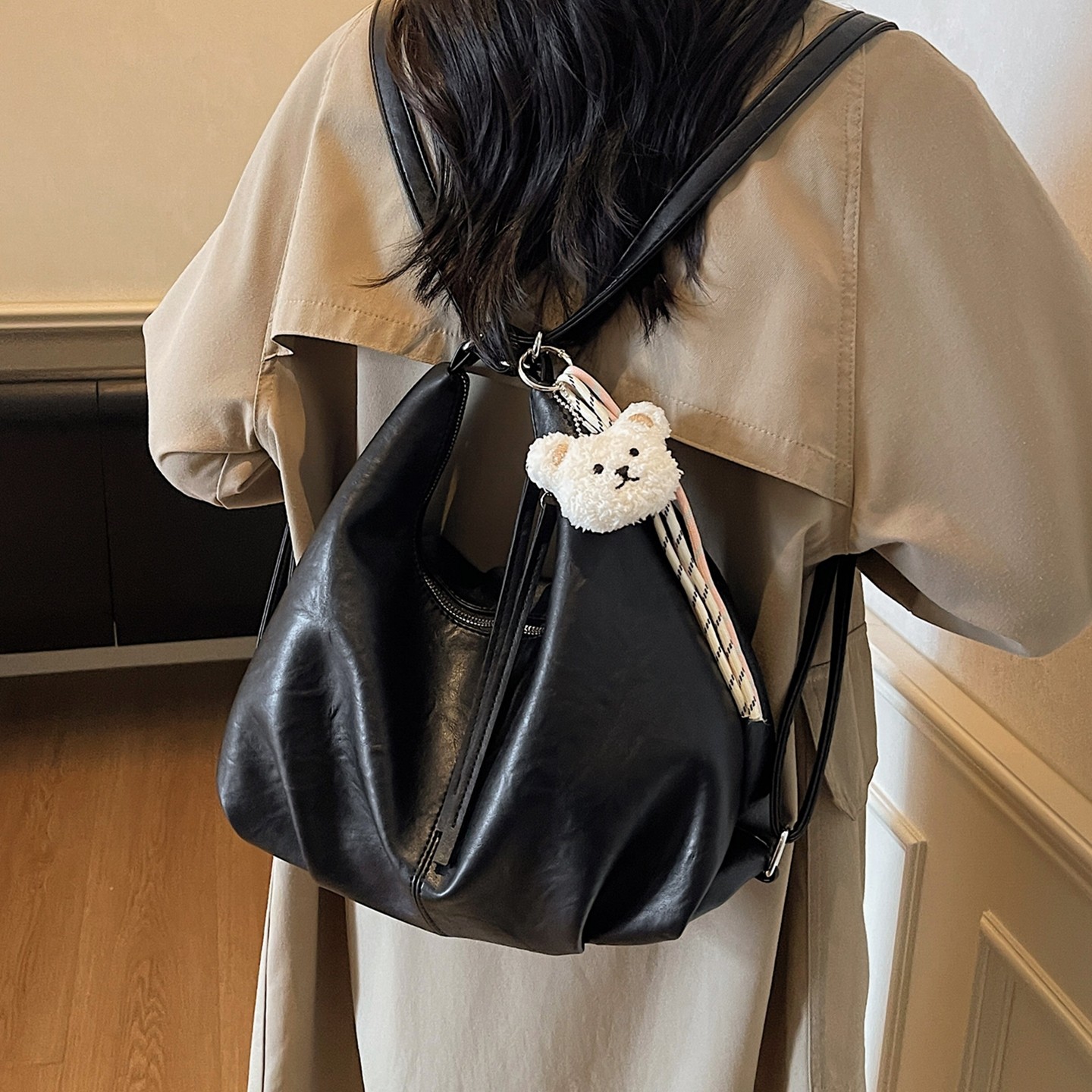 【单肩双肩两用包】褶皱大容量托特包2025新款潮百搭上班通勤包,淘宝优惠券,粉丝福利购,淘宝优惠卷