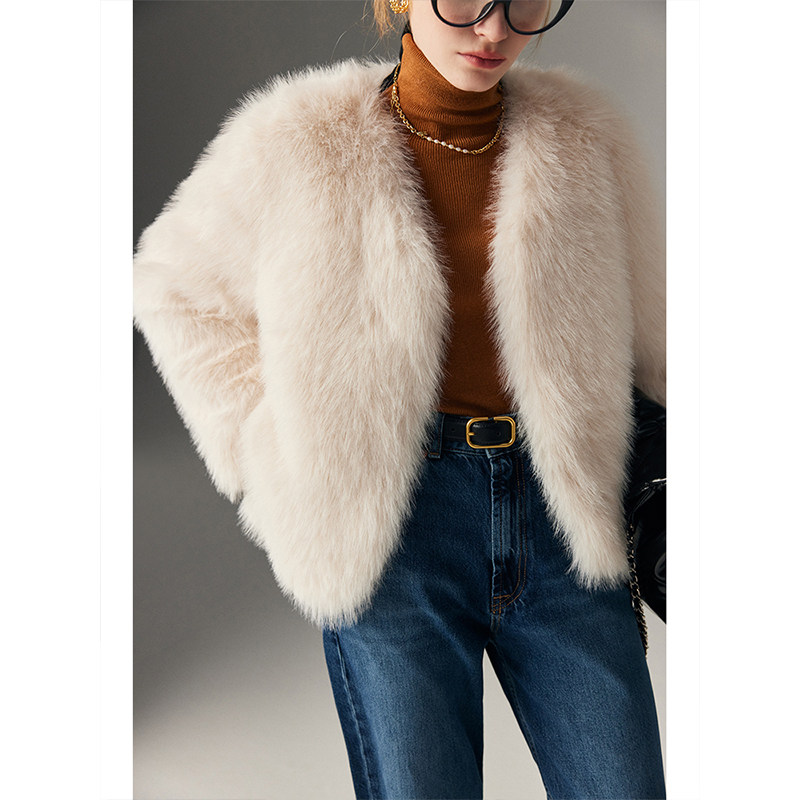 环保狐狸毛仿皮草外套女短款小个子2025年新款气质名媛长毛毛大衣