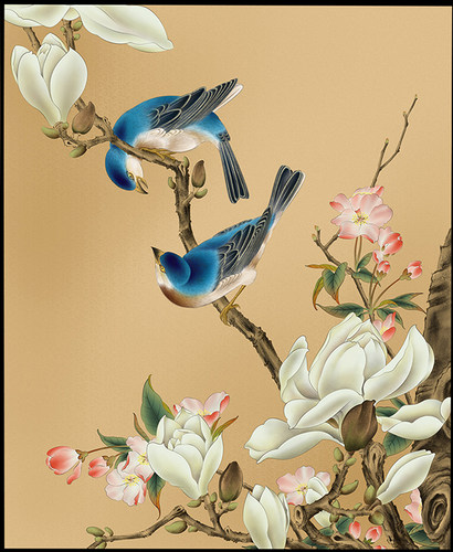 苏绣DIY套件初学 蓝雀玉兰花鸟 35*43 结婚乔迁礼品 刺绣装饰画 - 图0
