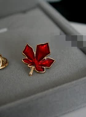 胸针男女通用欧美红色珐琅彩枫叶