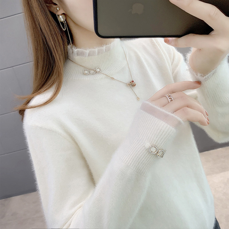 半高领宽松套头2020秋冬仿貂绒毛衣 雪薇格毛针织衫