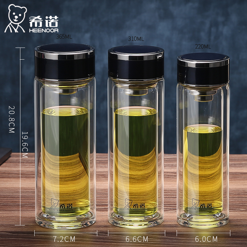 希诺玻璃杯双层新款男女士小巧细长高档商务耐热水晶泡茶水杯正品