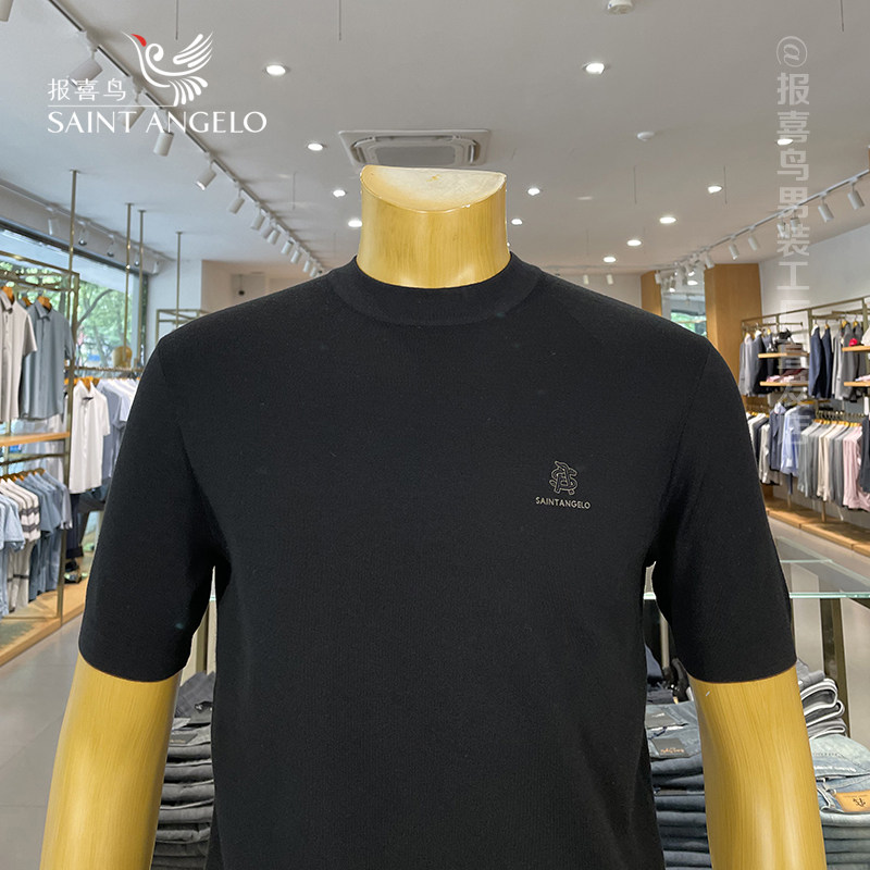 报喜鸟针织短袖男100%绵羊毛秋冬毛衣羊毛衫男款针织衫半高领上衣