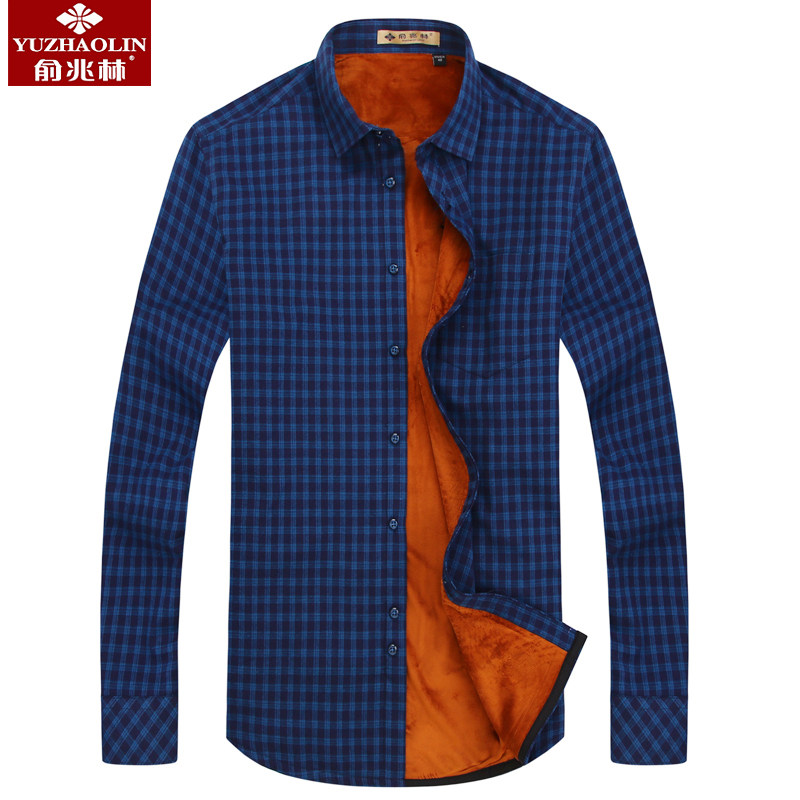俞兆林男加绒加厚长袖深色棉衬衣 桔都服饰衬衫