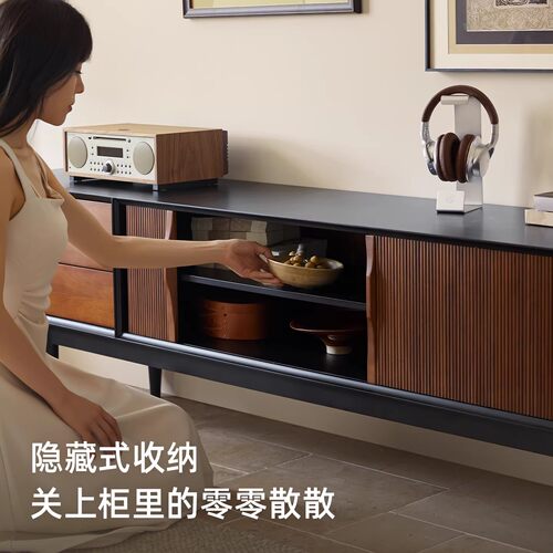 木居盛时慢法式中古落地电视柜复古实木客厅一体组合收纳储物柜 - 图0