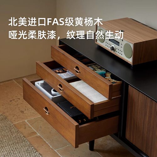 木居盛时慢法式中古落地电视柜复古实木客厅一体组合收纳储物柜 - 图2