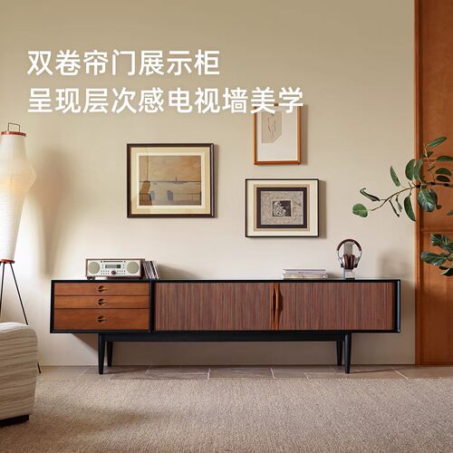 木居盛时慢法式中古落地电视柜复古实木客厅一体组合收纳储物柜 - 图1